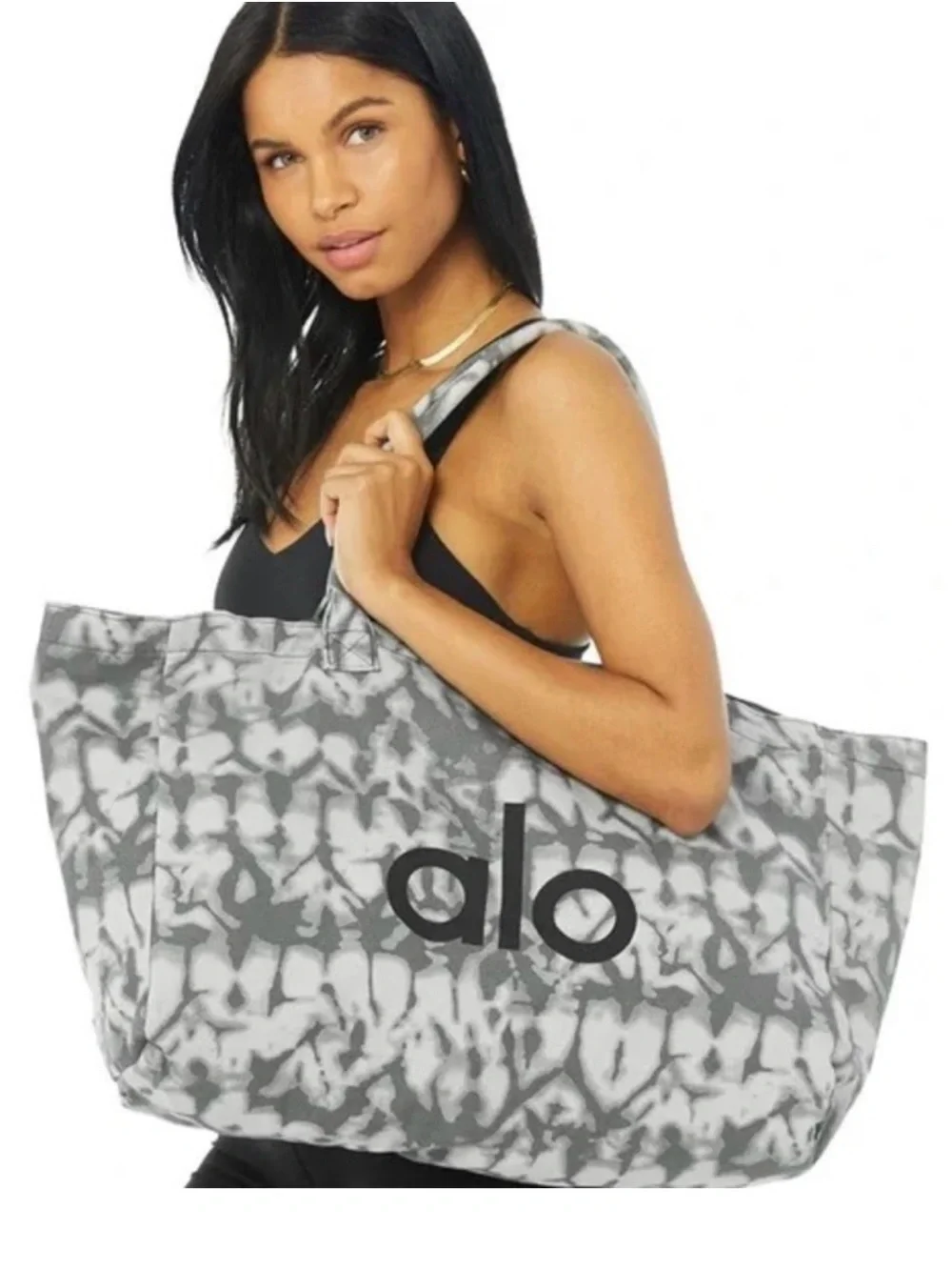 Alo Yoga Gray & White Tie-Dye Large Logo Tote Bag